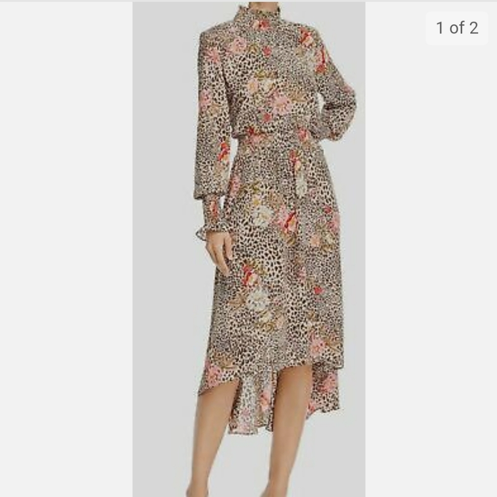 Nanette Lepore cheetah and floral midi smocked dress